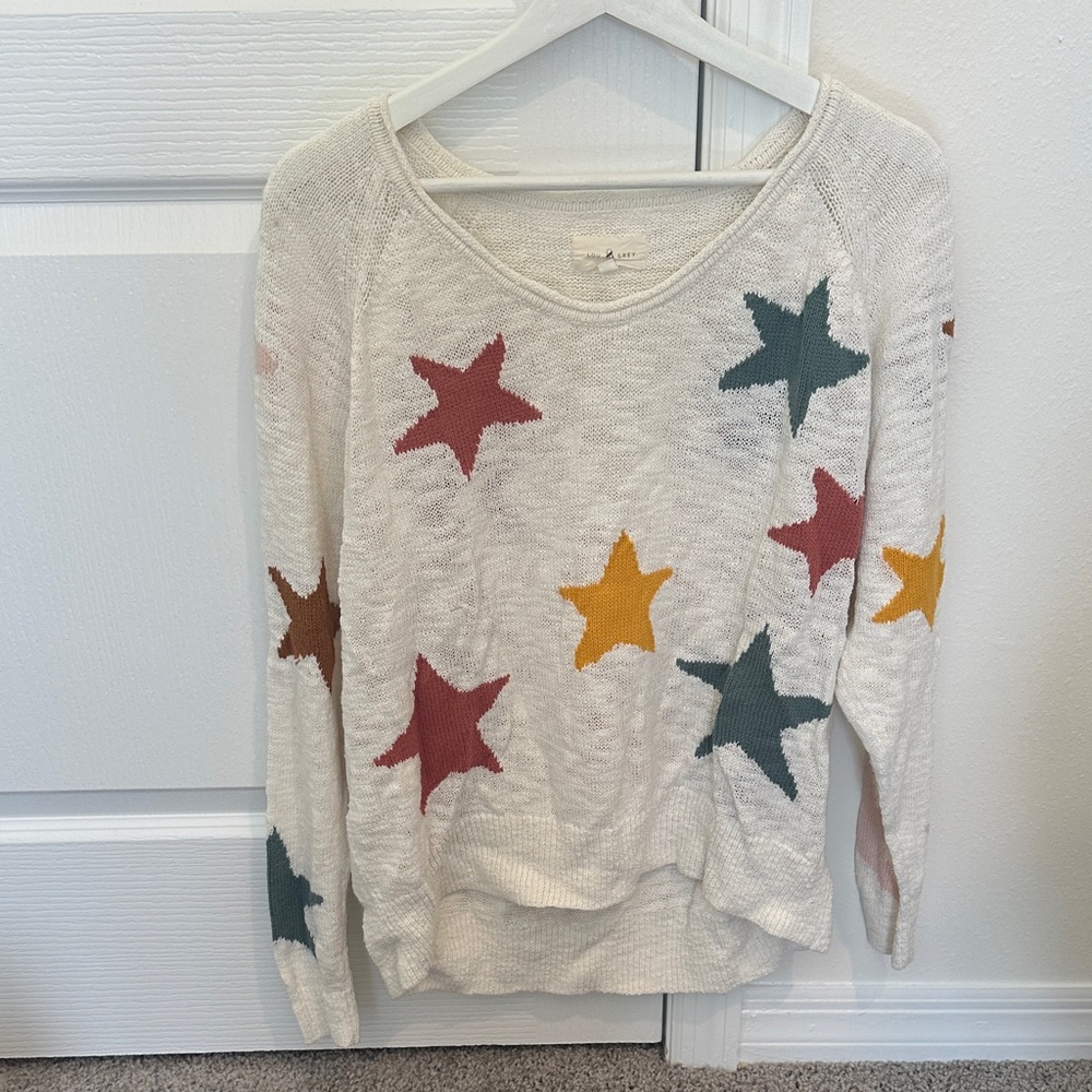 Lou & Grey Cream Star Knit Sweater with Multicolor Stars